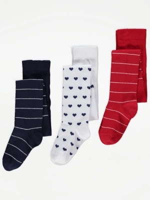 Navy Striped Tights 3 Pack Kids at ASDA