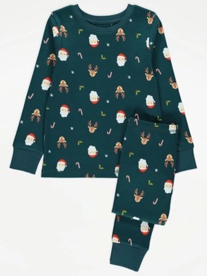 Green Christmas Print Pyjamas Kids at ASDA