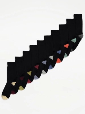 Assorted Heel and Toe Ankle Socks 10 Pack Men at ASDA