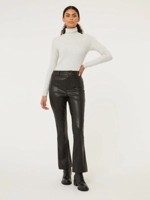 Black Leather Look Flared Trousers Women at ASDA