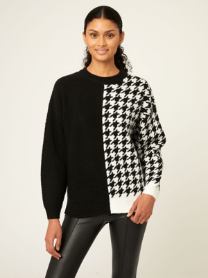 Black Dogtooth Colour Block Knitted Jumper Women at ASDA
