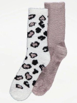 Pink Animal Cosy Ankle Socks 2 Pack Women at ASDA