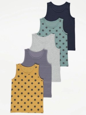 Assorted Striped Basic Vests 5 Pack Kids at ASDA