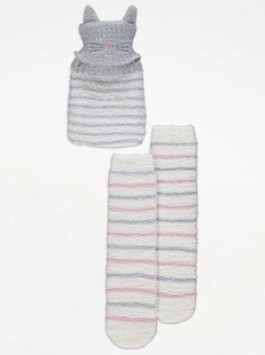Grey Striped Cat Hot Water Bottle and Cosy Socks Gift Set Lingerie