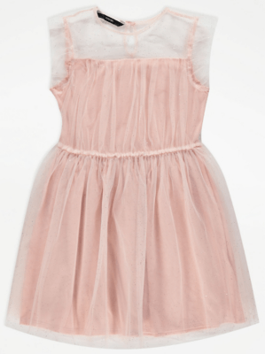 Pink Mesh Sparkle Dress Kids at ASDA