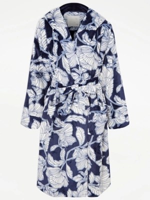 Blue Floral Print Dressing Gown Women at ASDA