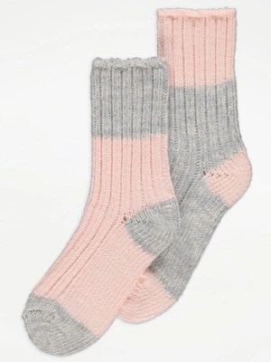 Pink Chunky Knit Boot Socks 2 pack Kids at ASDA