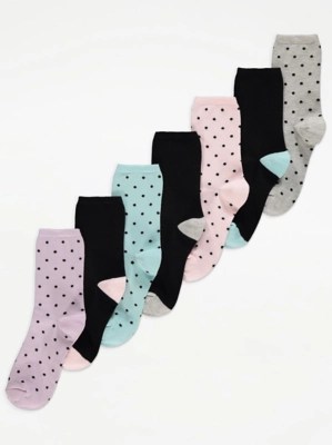 Assorted Polka Dot Print Ankle Socks 7 Pack Women at ASDA