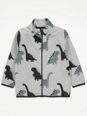 Grey Dinosaur Zip Through Fleece Kids at ASDA