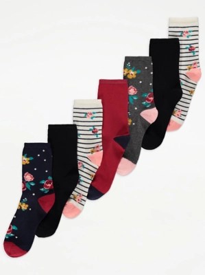 Assorted Bright Floral Print Ankle Socks 7 Pack Women at ASDA