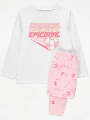 Pink Football Print Pyjamas Kids at ASDA