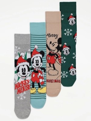 Disney Mickey Mouse Christmas Socks 4 Pack Men at ASDA