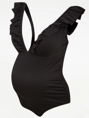 Maternity Black Frill Swimsuit Women at ASDA