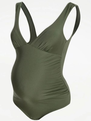Maternity Khaki Plunge Swimsuit Women at ASDA