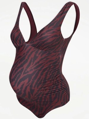 Maternity Mulberry Zebra Print Plunge Swimsuit Women at ASDA