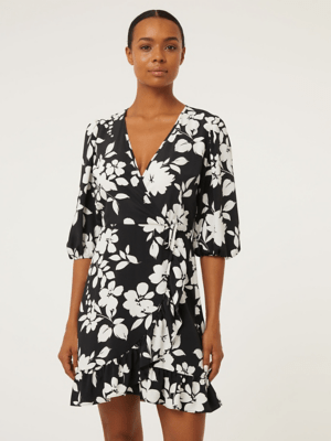 Mono Floral Wrap Mini Dress Women at ASDA