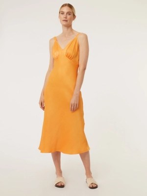 Bright Orange Satin Midi Slip Dress Women at ASDA