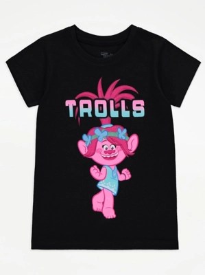 Trolls Black Poppy Character Glitter TShirt Kids at ASDA