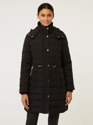 Black Padded Longline Faux Fur Coat Women at ASDA