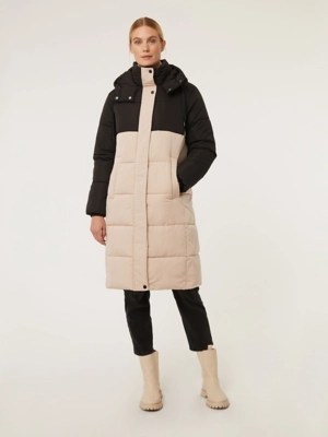 Cream Colour Block Padded Longline Coat Women at ASDA