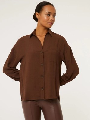 Brown Button Up VNeck Shirt Women at ASDA
