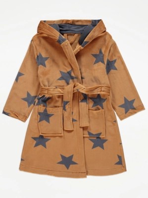 Tan Star Print Dressing Gown Kids at ASDA