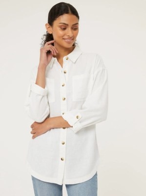 White Long Sleeve Linen Blend Shirt Women at ASDA