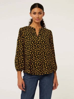 Yellow Floral Print Half Placket Blouse Women at ASDA