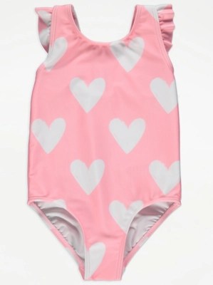 Pink Heart Print Swimsuit Kids at ASDA
