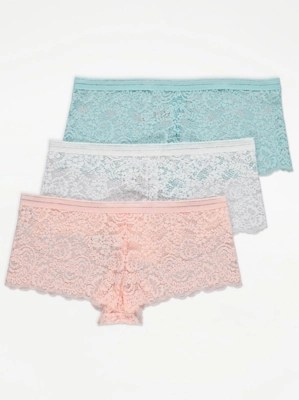 Pastel Lace Short Knickers 3 Pack Women at ASDA