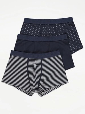 Navy Stripe Hipster Boxer Shorts 3 Pack Men at ASDA