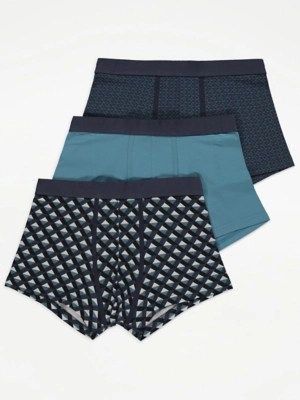 Navy Patterned Hipster Trunks 3 Pack Men at ASDA