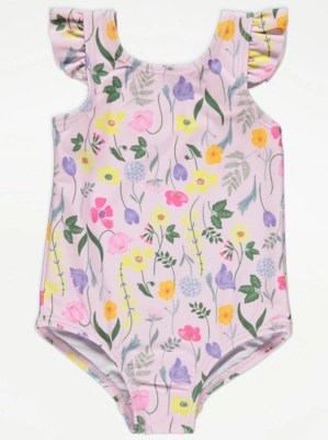 Pink Flower Print Swimsuit Baby at ASDA