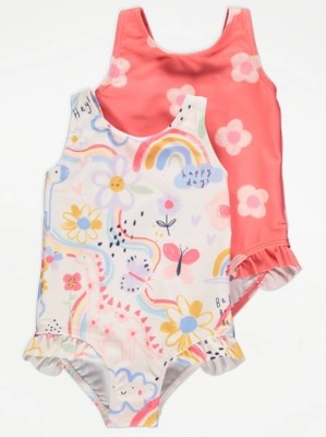 Daisy Print Swimsuits 2 Pack Kids at ASDA