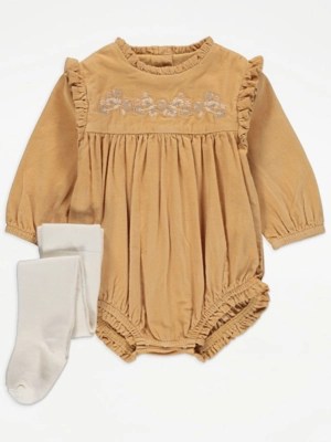 Mustard Corduroy Romper and Tights Outfit Sale & Offers at ASDA