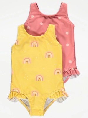 Rainbow Print Swimsuit 2 Pack Kids at ASDA