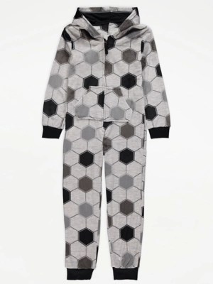 Grey Football Fleece Onesie Kids at ASDA