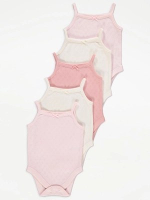 Pink Pointelle Bodysuit Vests 5 Pack Baby at ASDA