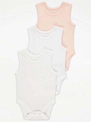 White Mini Heart Vests 3 Pack Baby at ASDA