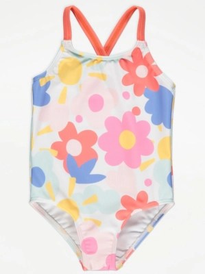 Bright Floral Print Swimsuit Kids at ASDA