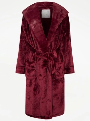 Burgundy Plush Dressing Gown Women at ASDA