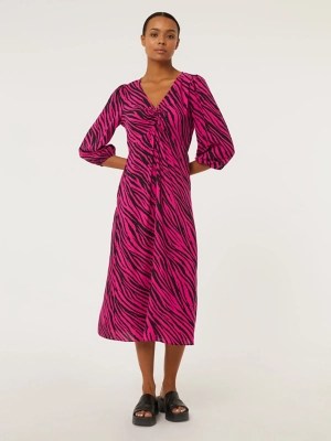 Pink Zebra Print Twist Front Satin Midi Dress Women at ASDA