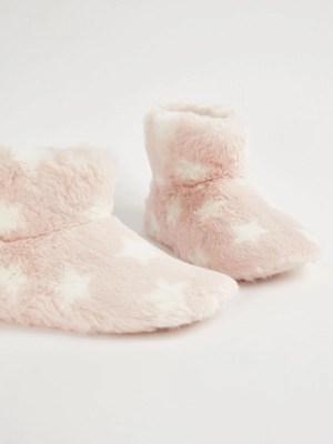 Pink Faux Fur Star Slipper Boots Women at ASDA