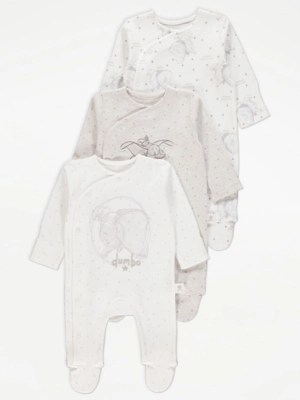 Disney Dumbo Star Print Sleepsuits 3 Pack Baby at ASDA