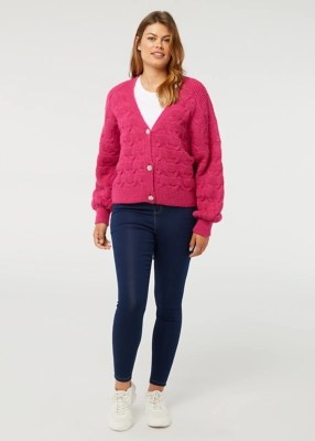 Pink Gem Button Up Cardigan Women at ASDA
