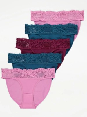 Lace Trim Tanga Briefs 5 Pack Sale & Offers at ASDA