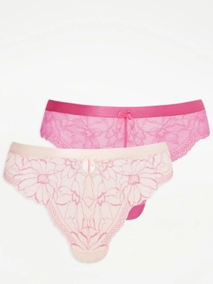 Lace High Leg Knickers 2 Pack Women at ASDA