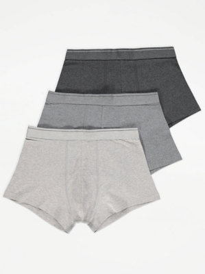 Grey Plain Hipster Boxers 3 Pack Men at ASDA