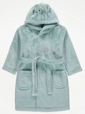 Mint Green Hooded Fleece Dressing Gown Kids at ASDA
