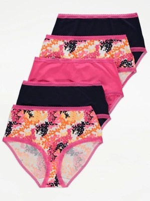 Pink Floral Full Brief Microfibre Knickers 5 Pack Sale & Offers